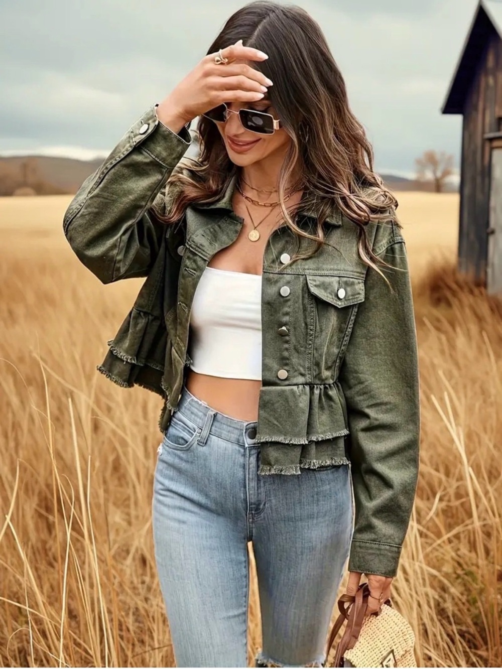 SHEIN distressed hem jacket